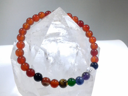 Chakra Bracelet - 1 sequence Surrounded by Carnelian 6 mm beads