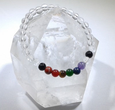 Chakra Bracelet - 1 sequence Surrounded by Clear Quartz 6 mm beads