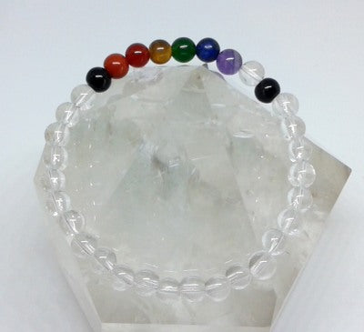 Chakra Bracelet - 1 sequence Surrounded by Clear Quartz 6 mm beads
