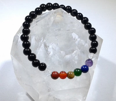 Chakra Bracelet - 1 sequence Surrounded by Black Onyx 6 mm beads