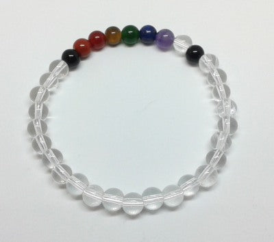 Chakra Bracelet - 1 sequence Surrounded by Clear Quartz 6 mm beads