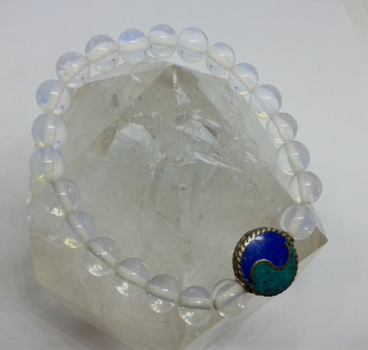 Opalite with Yin Yang Lapis &  Turquoise Charm:  Heal the Healer / Balance  8 mm beads