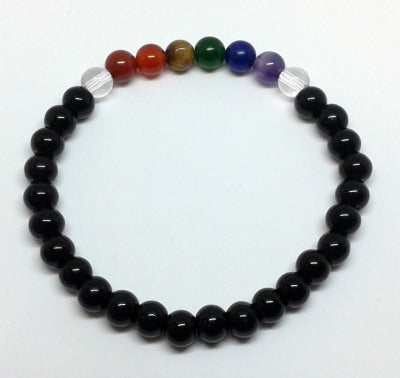 Chakra Bracelet - 1 sequence Surrounded by Black Onyx 6 mm beads