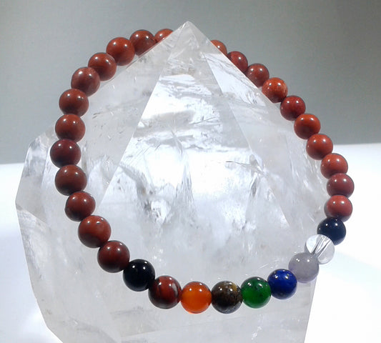 Chakra Bracelet - 1 sequence Surrounded by Red Jasper 6 mm beads