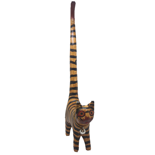 Cat: Wooden Long Tail Ring Holder - Yellow Striped