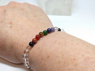 Chakra Bracelet - 1 sequence  Surrounded by Clear Quartz  6 mm beads