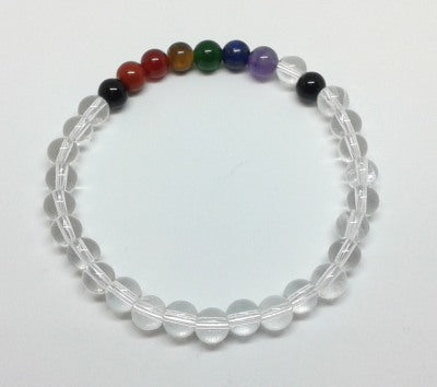 Chakra Bracelet - 1 sequence  Surrounded by Clear Quartz  6 mm beads